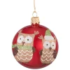 * Tree Baubles And Set Offers|Glass Bauble Red With Two Owls, 7 Cm