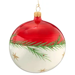 * Tree Baubles And Set Offers|Glass Bauble Red-White With Twig And Stars, 10 Cm