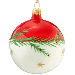* Tree Baubles And Set Offers|Glass Bauble Red-White With Twig And Stars, 8 Cm