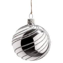 * Tree Baubles And Set Offers|Glass Bauble Silver With Silver Spirals, 6 Cm