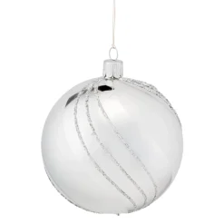 * Tree Baubles And Set Offers|Glass Bauble Silver With Glitter Decor, 10 Cm