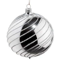 * Tree Baubles And Set Offers|Glass Bauble Silver With Silver Spirals, 10 Cm