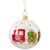 * Tree Baubles And Set Offers|Glass Bauble White Opal With Locomotive, 7 Cm