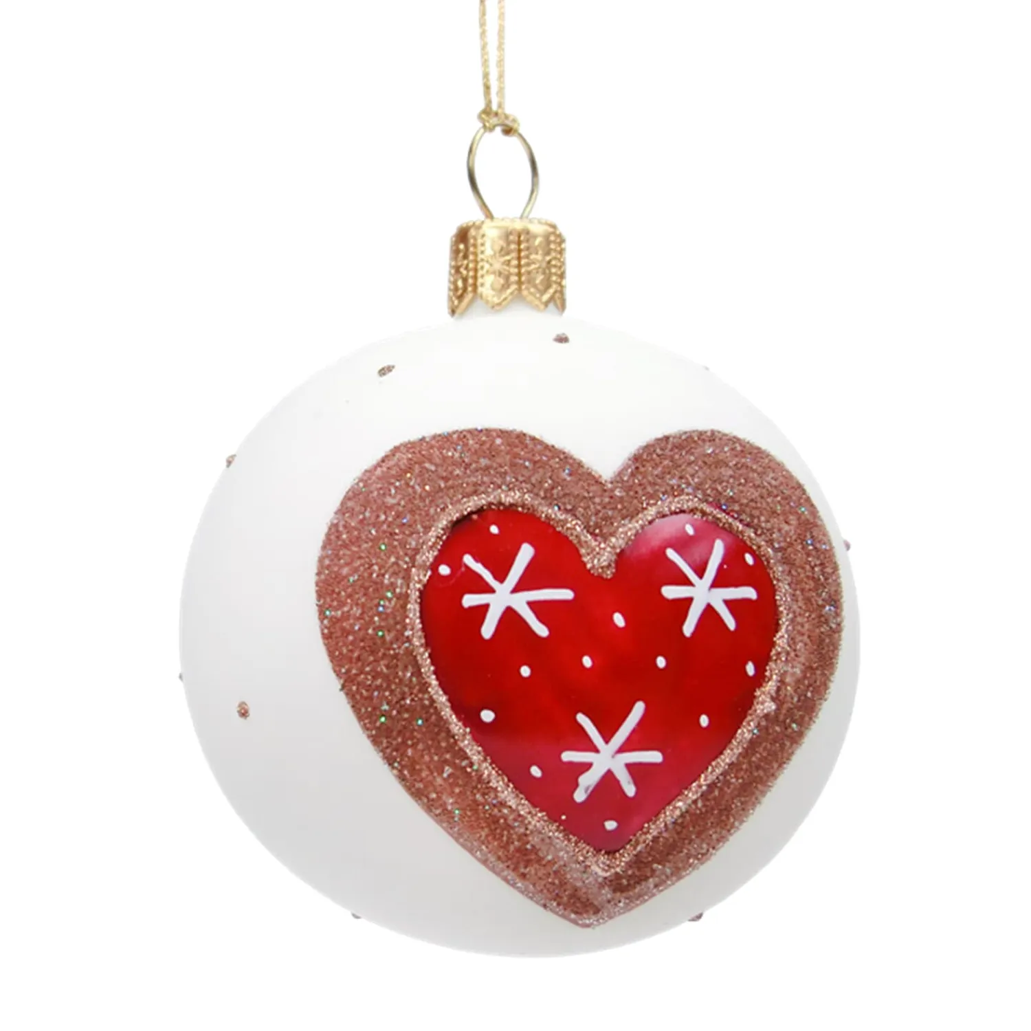 * Tree Baubles And Set Offers|Glass Bauble White With Gingerbread Heart, 8 Cm