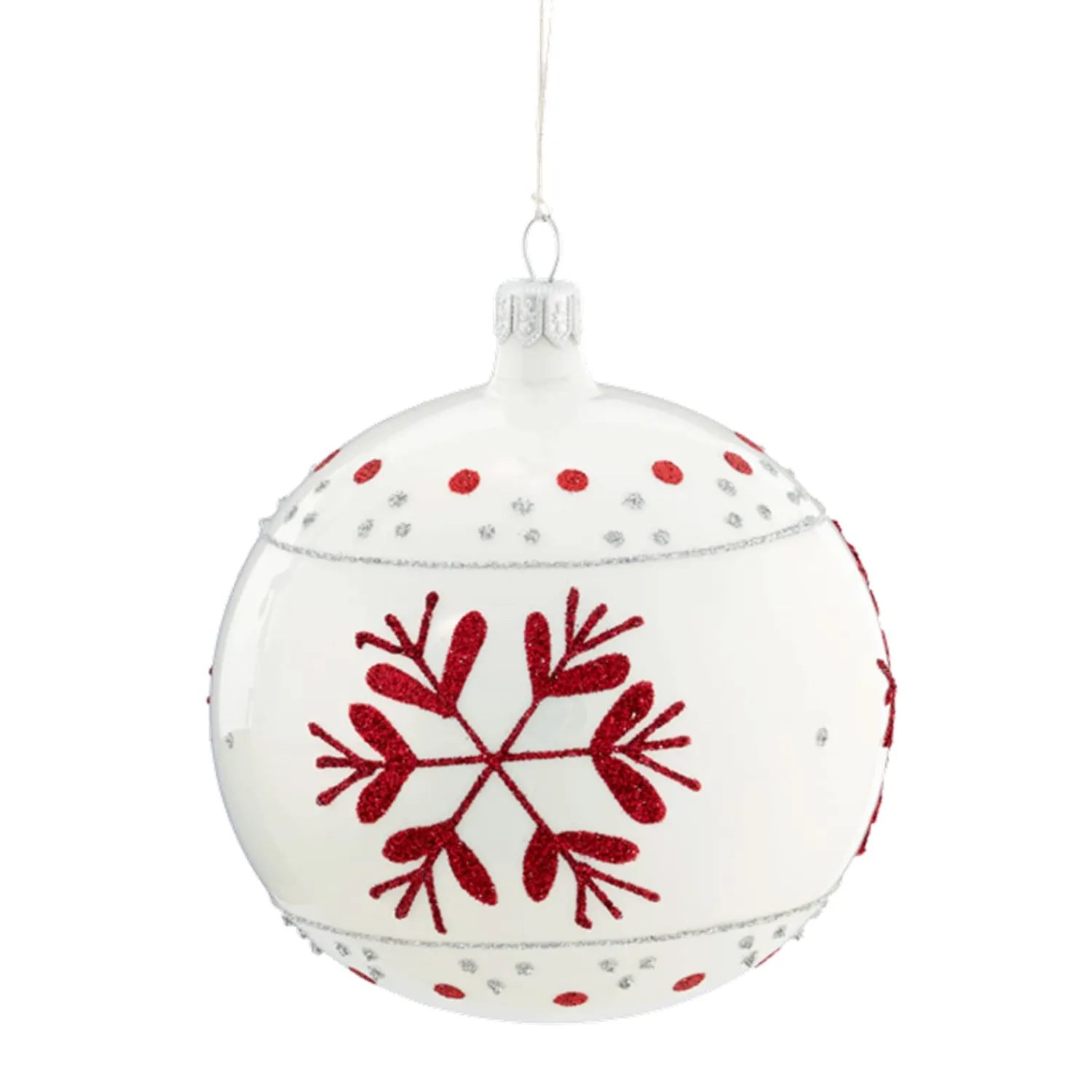 * Tree Baubles And Set Offers|Glass Bauble White With Red Flakes, 10 Cm