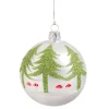 * Tree Baubles And Set Offers|Glass Bauble White With Trees And Mushroom, 8 Cm