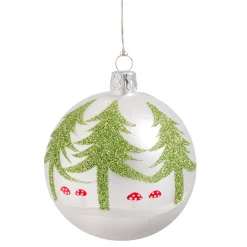 * Tree Baubles And Set Offers|Glass Bauble White With Trees And Mushroom, 8 Cm