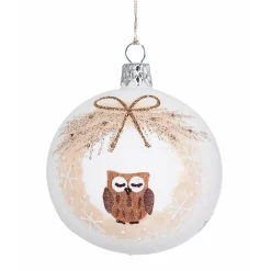 * Tree Baubles And Set Offers|Glass Bauble White With Wreath And Owl, 7Cm