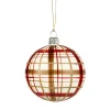 * Tree Baubles And Set Offers|Glass Bauble With Check Pattern White Matt, 8Cm