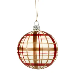 * Tree Baubles And Set Offers|Glass Bauble With Check Pattern White Matt, 8Cm