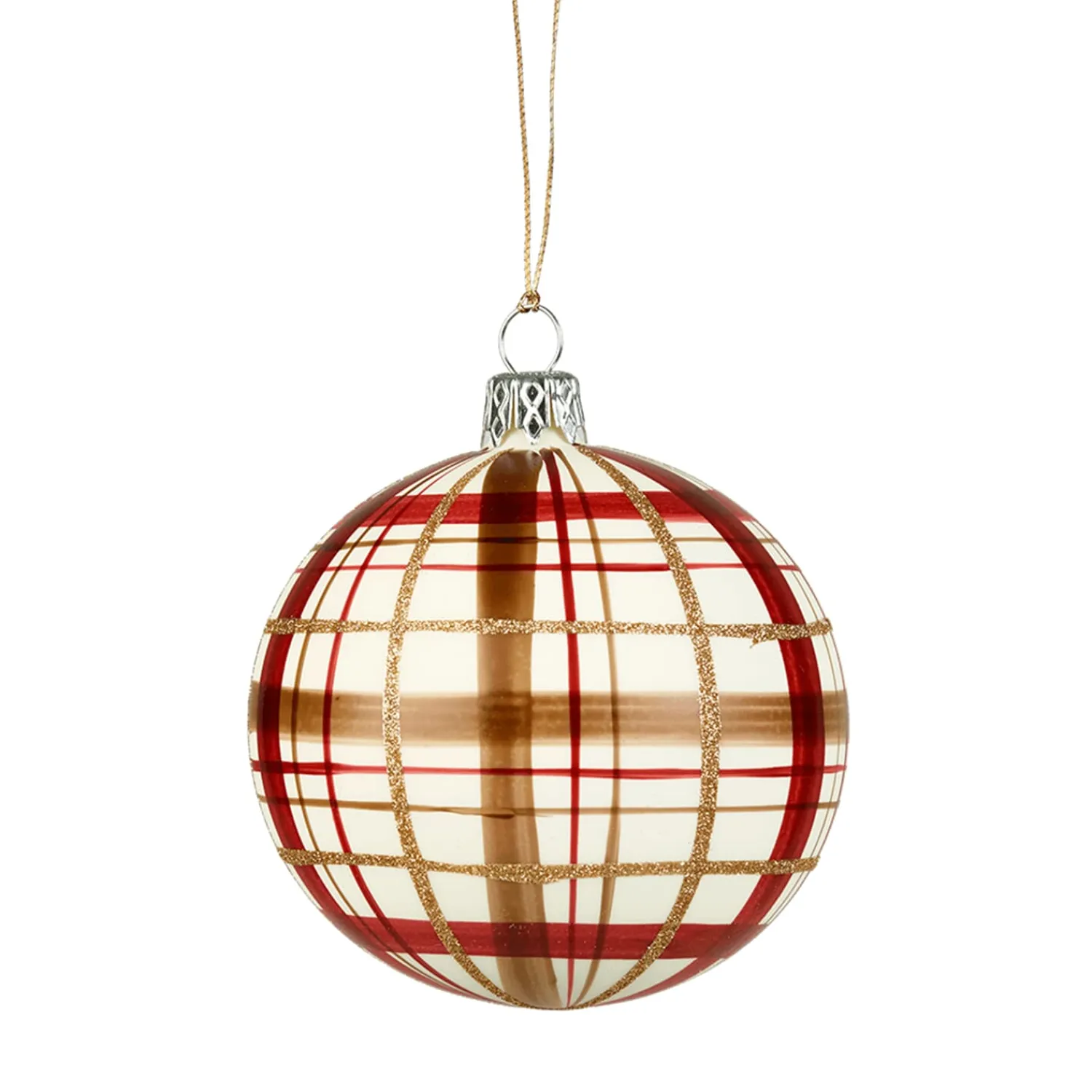 * Tree Baubles And Set Offers|Glass Bauble With Check Pattern White Matt, 8Cm