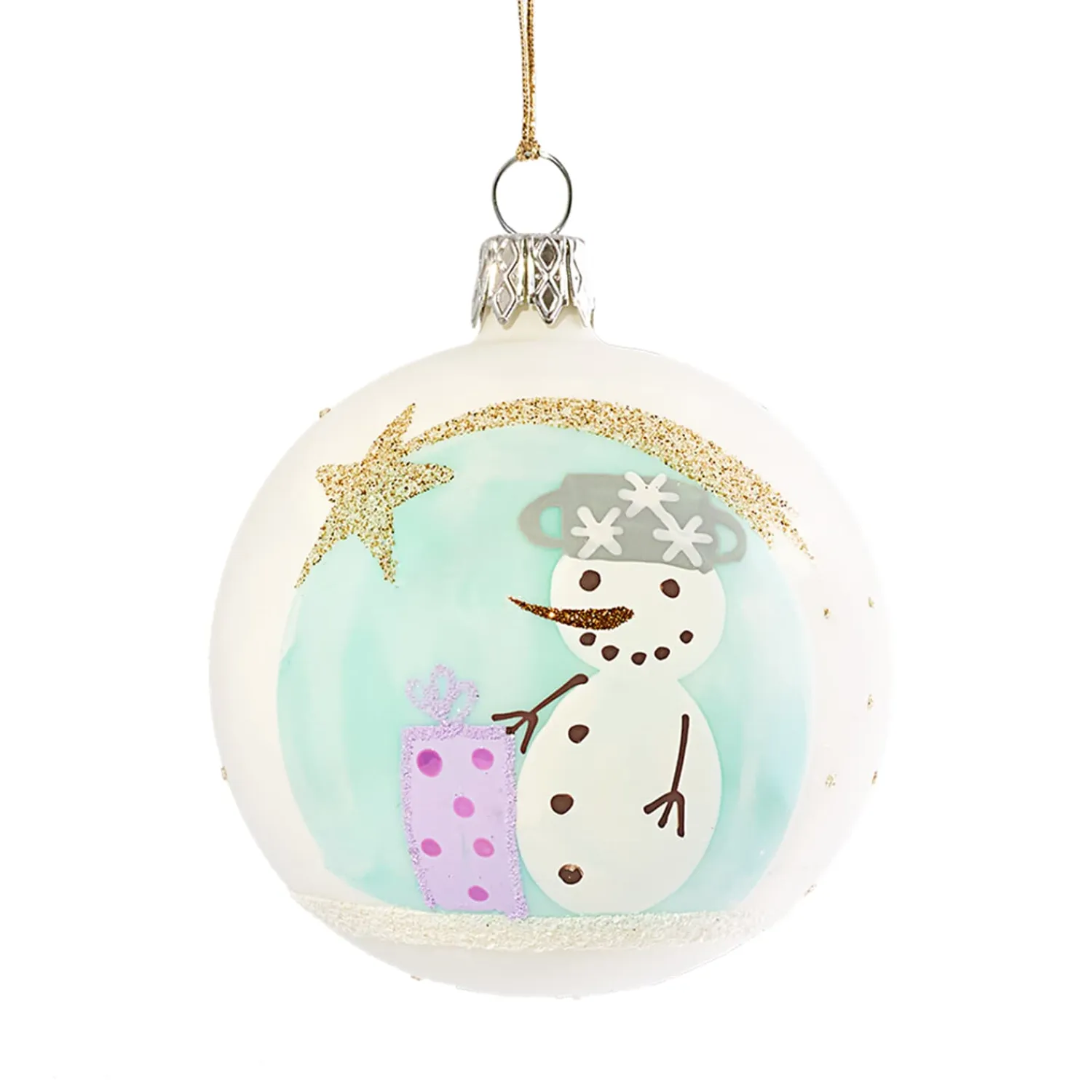 * Tree Baubles And Set Offers|Glass Bauble With Snowman And Shooting Star, 7Cm
