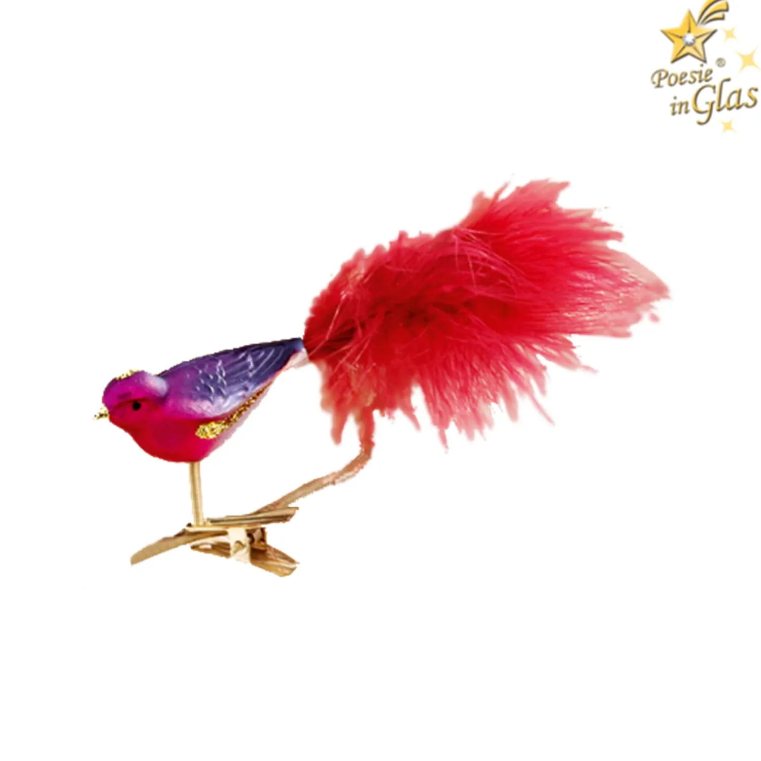 Poesie in Glas Glass Tree Decorations|Glass Bird Pink-Purple