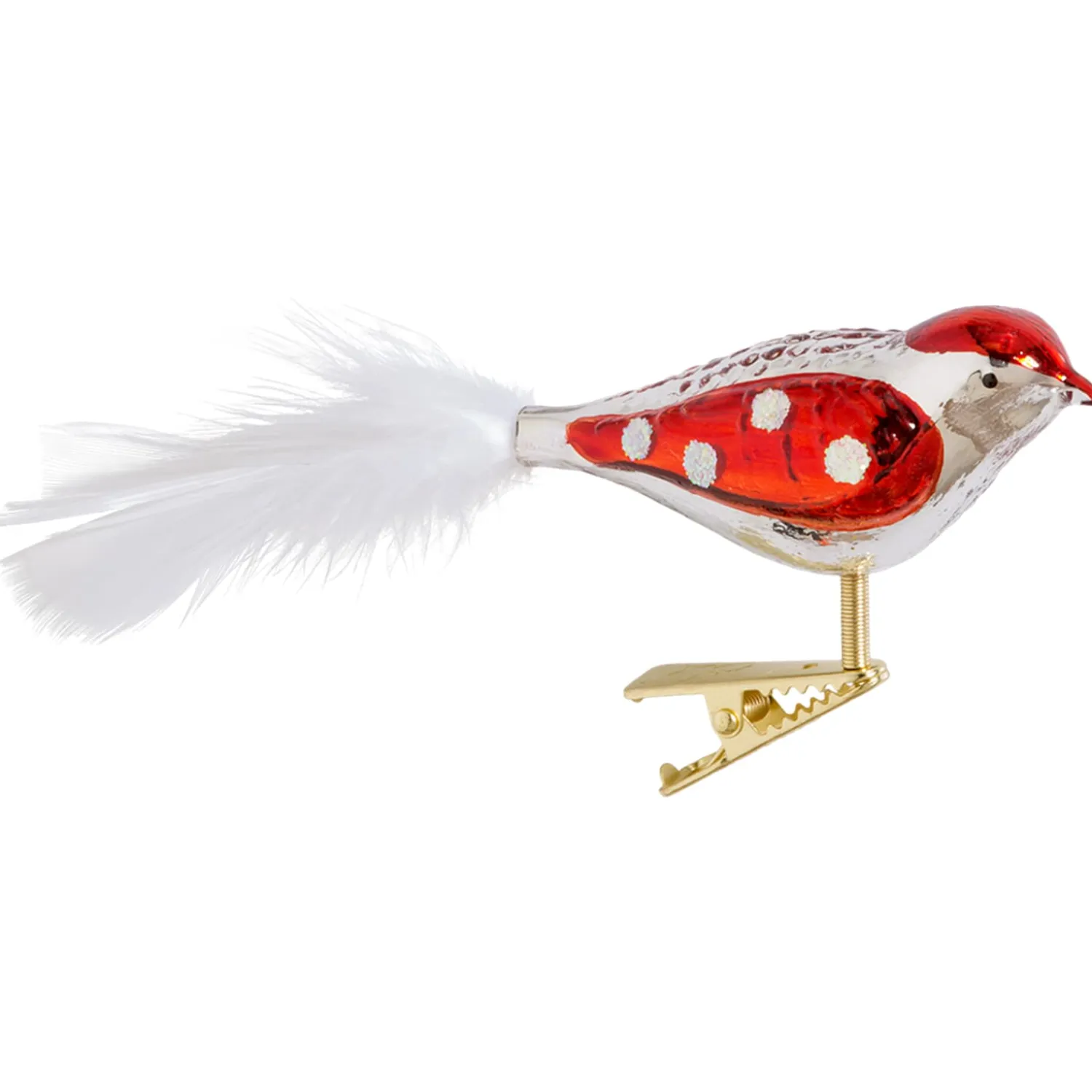 Poesie in Glas Glass Tree Decorations|Glass Bird Silver-Red Dotted