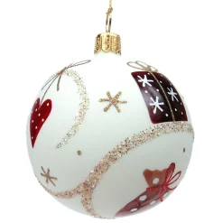 * Tree Baubles And Set Offers|Glass Cream White Matte With Christmassy Motifs, 7 Cm