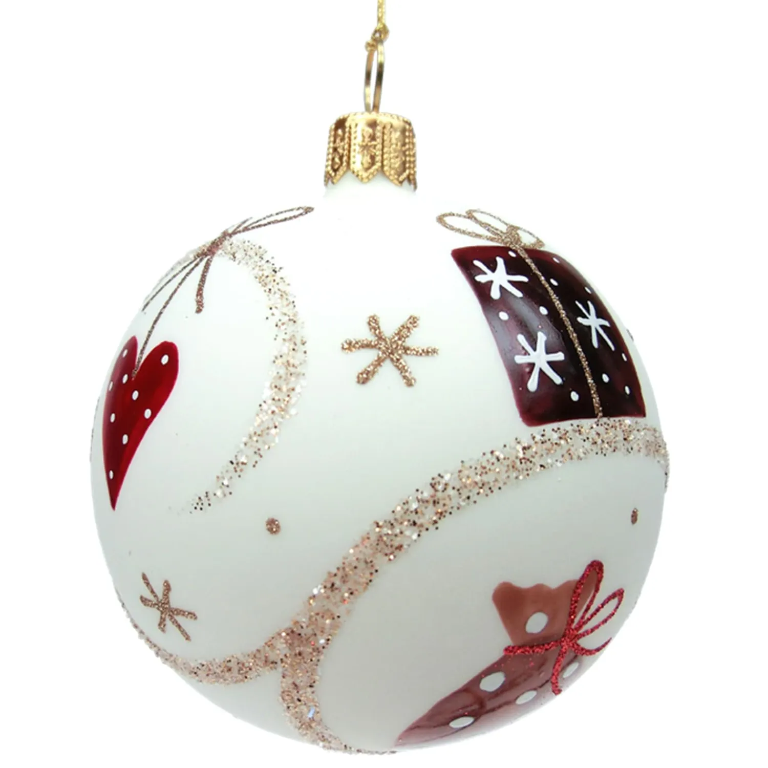 * Tree Baubles And Set Offers|Glass Cream White Matte With Christmassy Motifs, 7 Cm