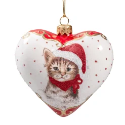 * Tree Baubles And Set Offers|Glass Heart White Christmas Cats
