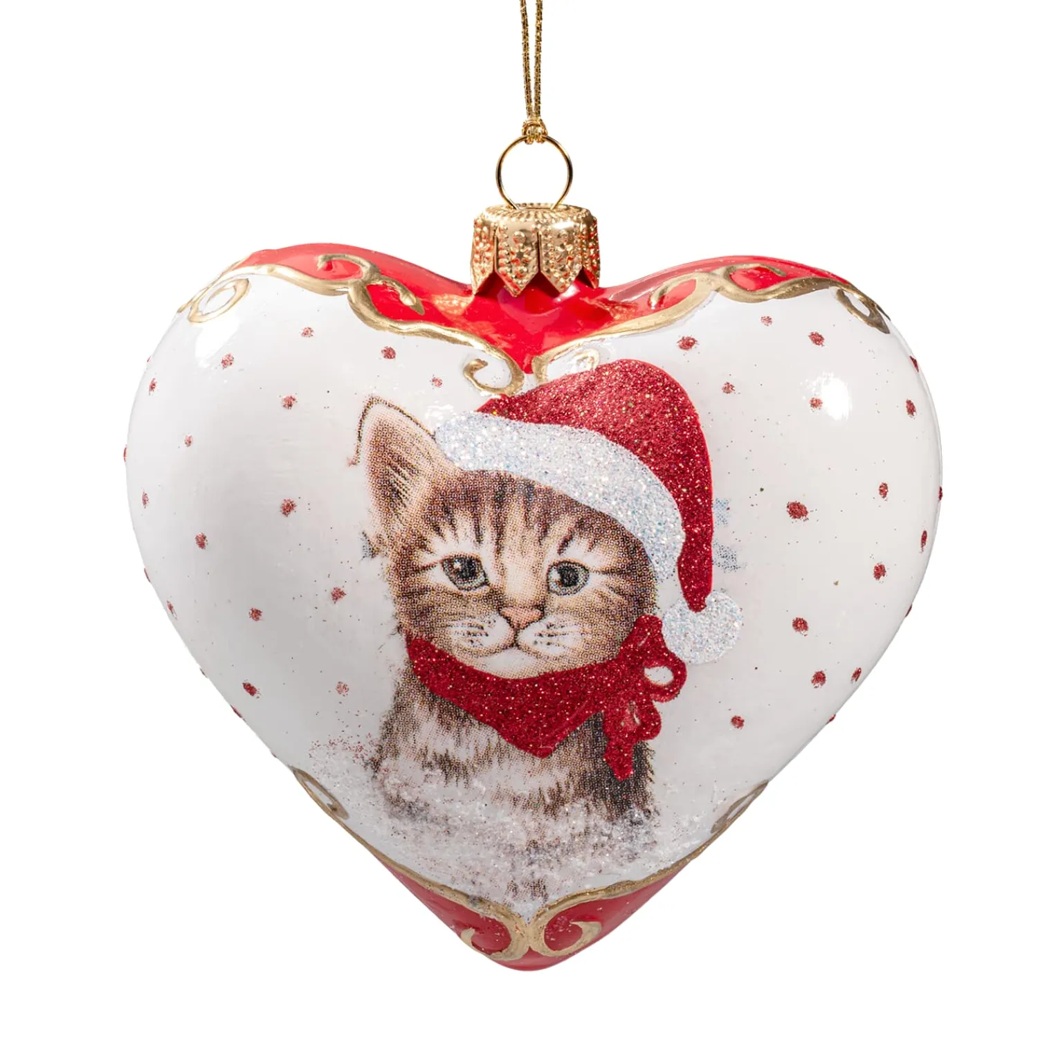 * Tree Baubles And Set Offers|Glass Heart White Christmas Cats