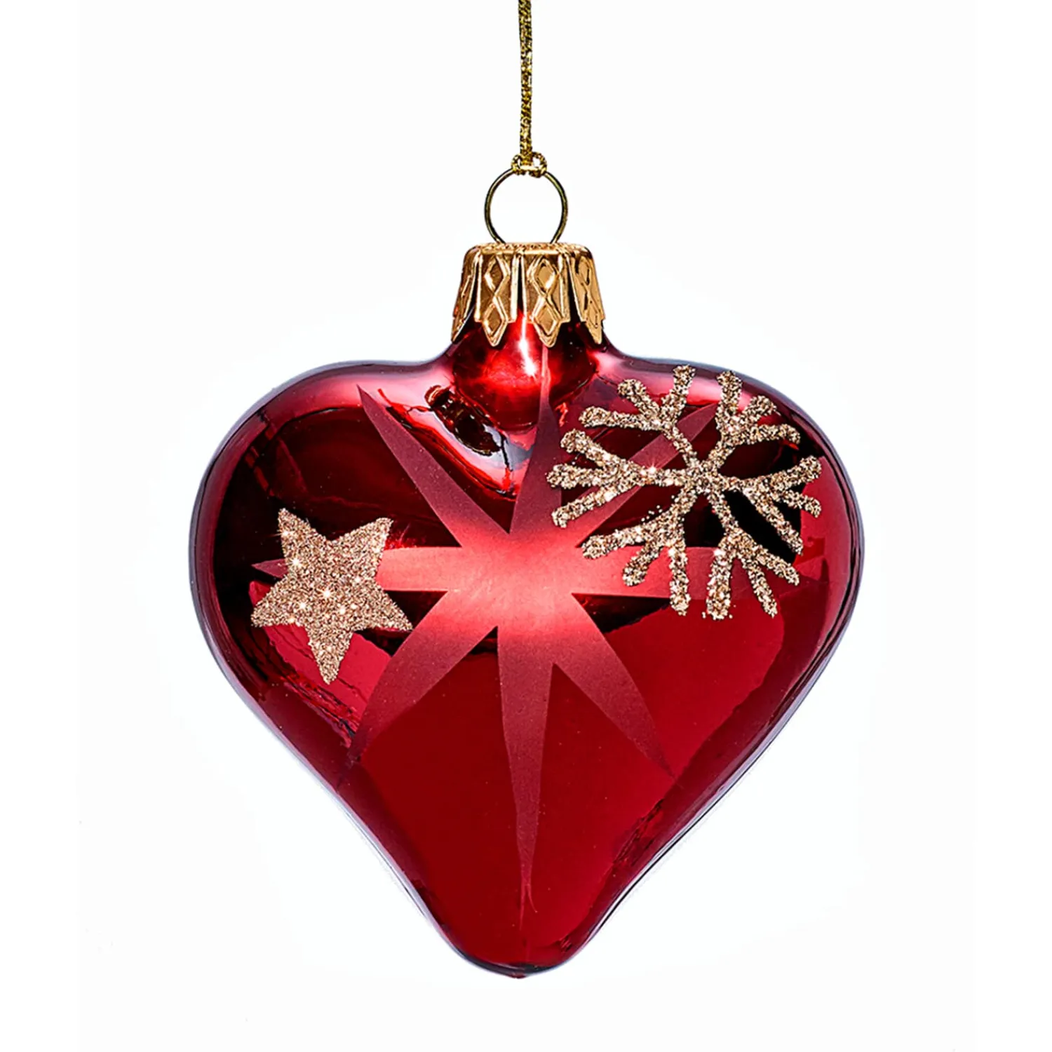 * Tree Baubles And Set Offers|Heart Red With Golden Stars And Flakes
