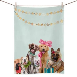 * Table Decorations|Holiday - Festive Puppy Pack Bright Tea Towel