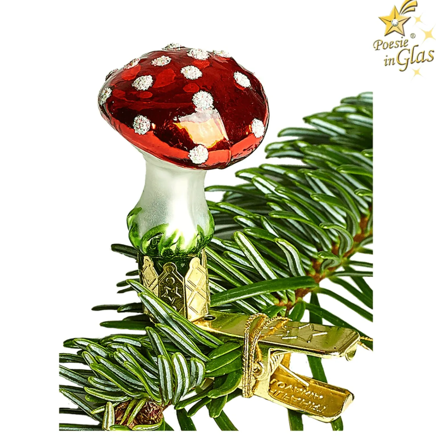 Poesie in Glas Glass Tree Decorations|Mushroom With Clip, Small (3,5Cm)