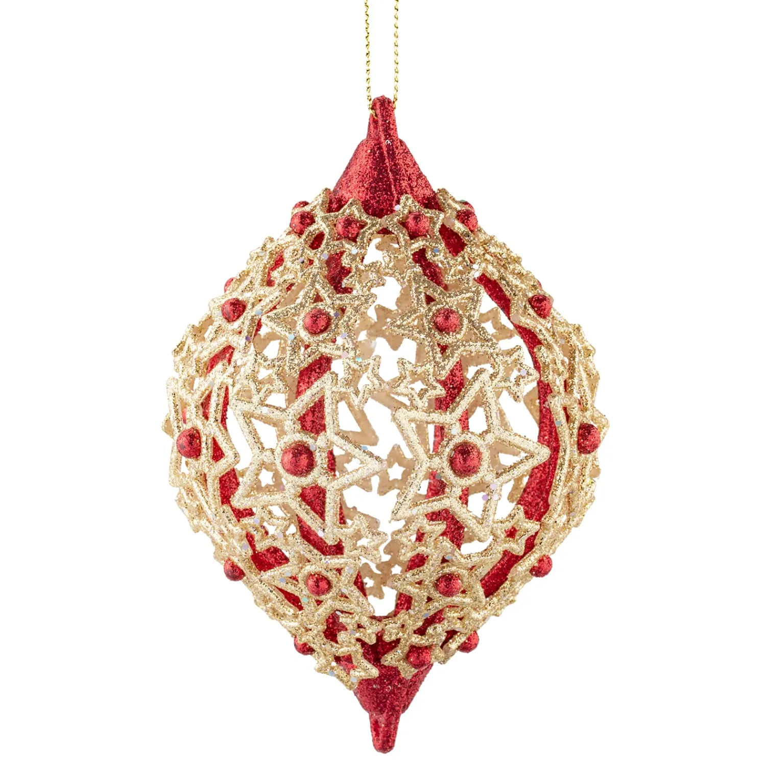* Plastic Tree Decorations|Olive With Filigree Stars, Red