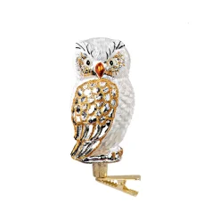 Poesie in Glas Glass Tree Decorations|Owl White-Gold On Clip