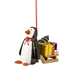 * Wood Tree Decorations|Penguin With Sleigh