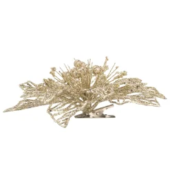 * Plastic Tree Decorations|Poinsettia With Clip, Gold