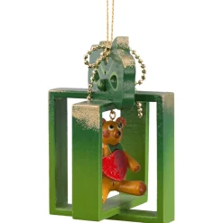 * Wood Tree Decorations|Present With Bear, Green
