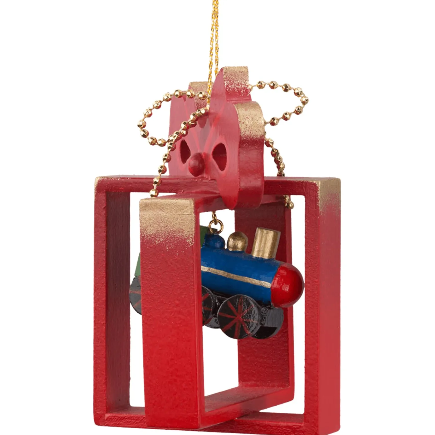 * Wood Tree Decorations|Present With Locomotive, Red
