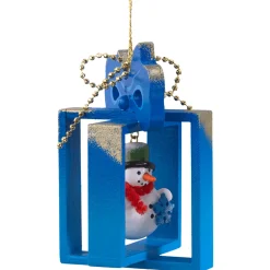 * Wood Tree Decorations|Present With Snowman, Blue