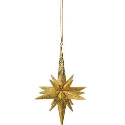 * Plastic Tree Decorations|Star With Glitter, Gold, 10,5Cm