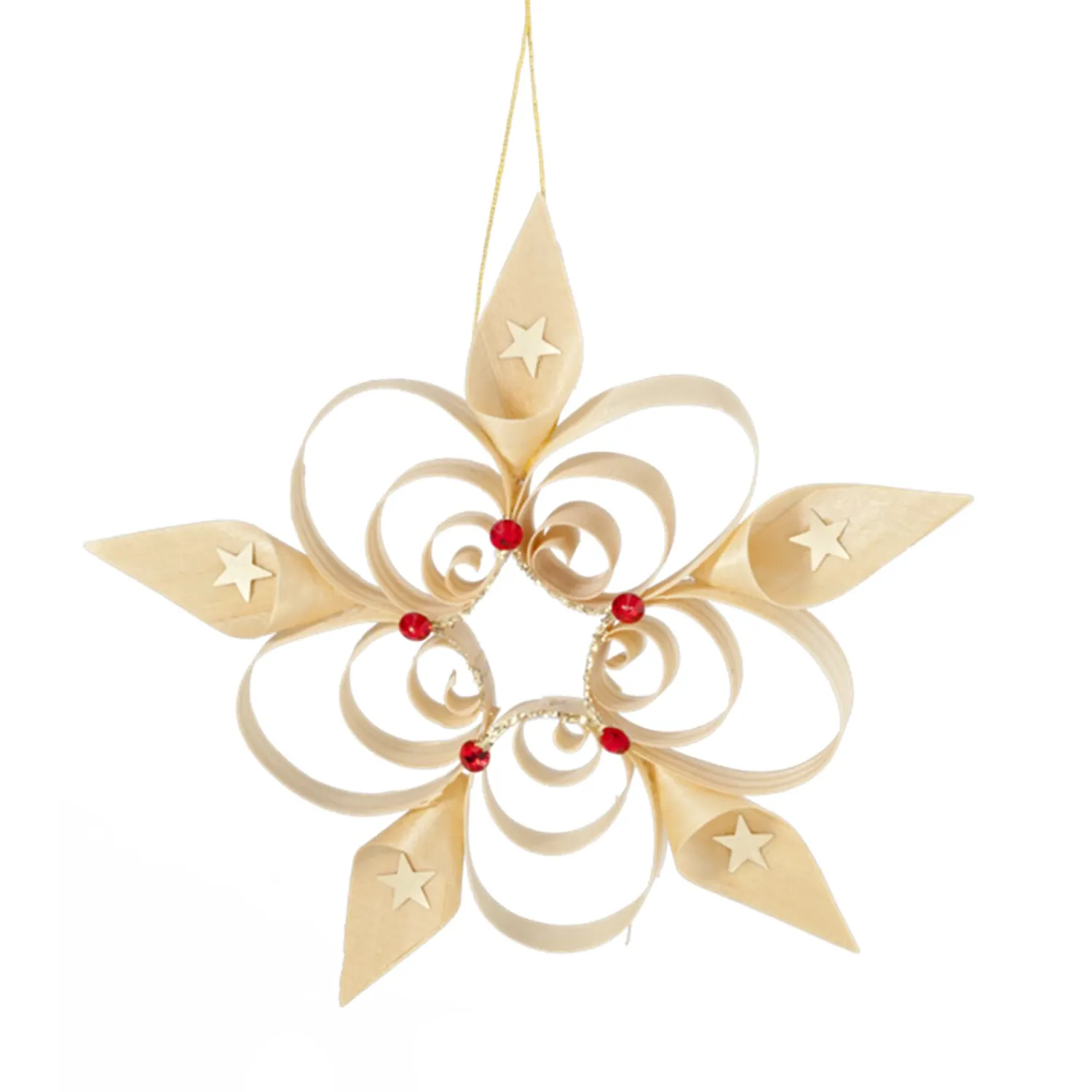 * Wood Tree Decorations|Star With Red Stones
