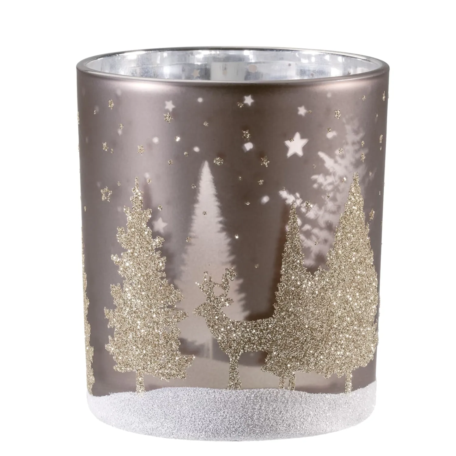 * Candle- & Tealight Holders|Tealight Holder "Deer In The Forest" Taupe, 10Cm