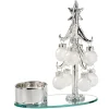 * Candle- & Tealight Holders|Tealight Holder Glass Tree With White Baubles, Silver
