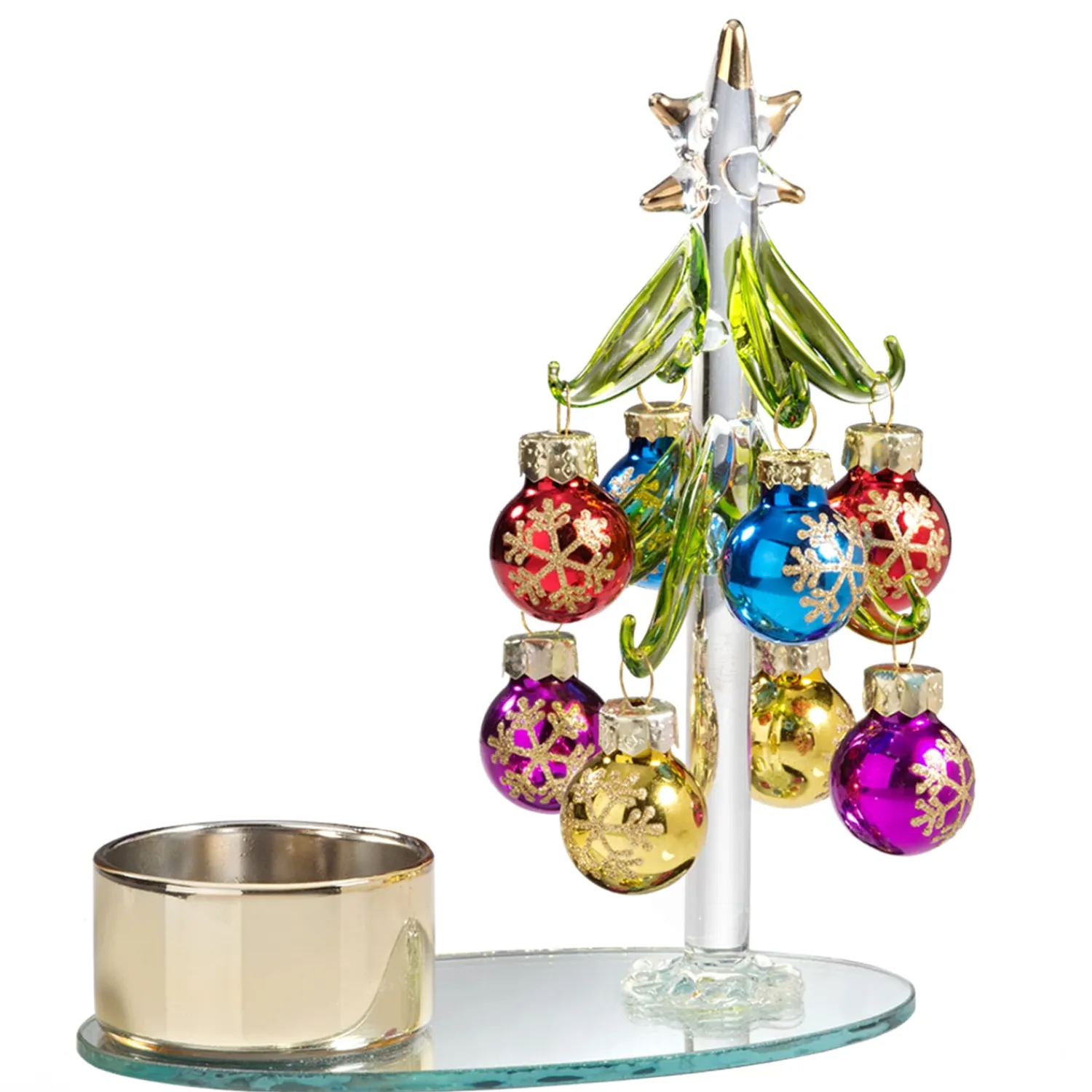 * Candle- & Tealight Holders|Tealight Holder Glass Tree With Colourful Baubles, Gold